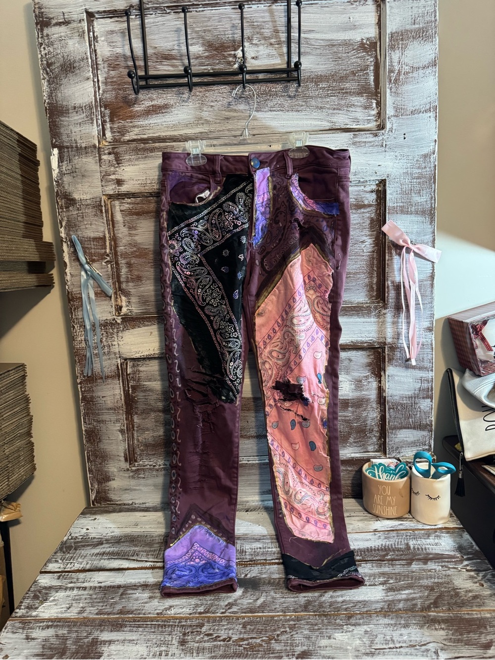 American Eagle Outfitters Upcycled Patchwork Purple Jeggings